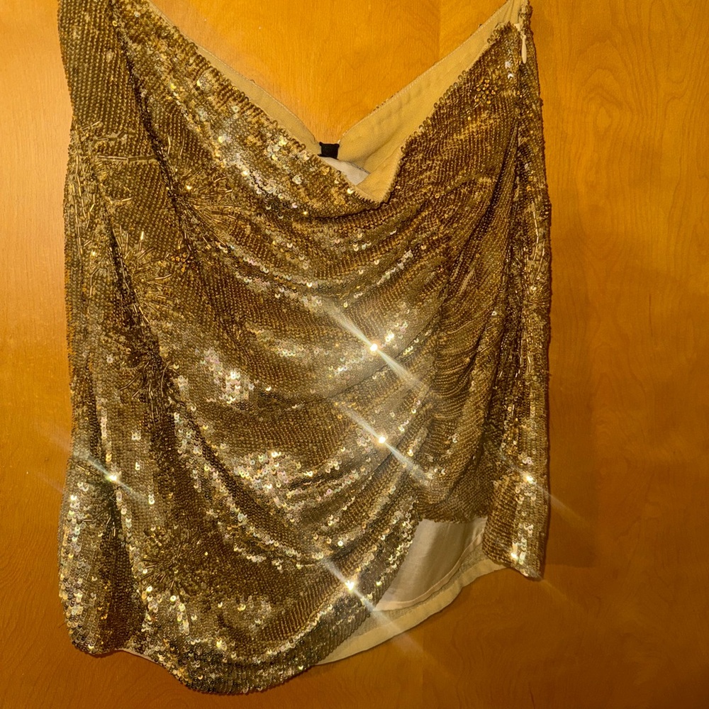 Retrofete Gold Sequin Draped Mini Skirt - NWT Size M - Picture 3 of 10